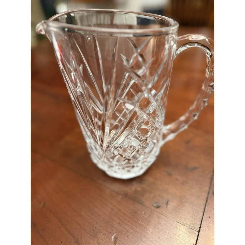 Masquerade by Cristal D'Arques Blown‎ Cut Glass Pitcher Textured Handle 50 Oz